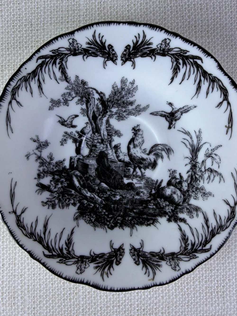 Aux Au Provence Rooster Toile Plate - Black White - French Country Saucer - Picture 3 of 8